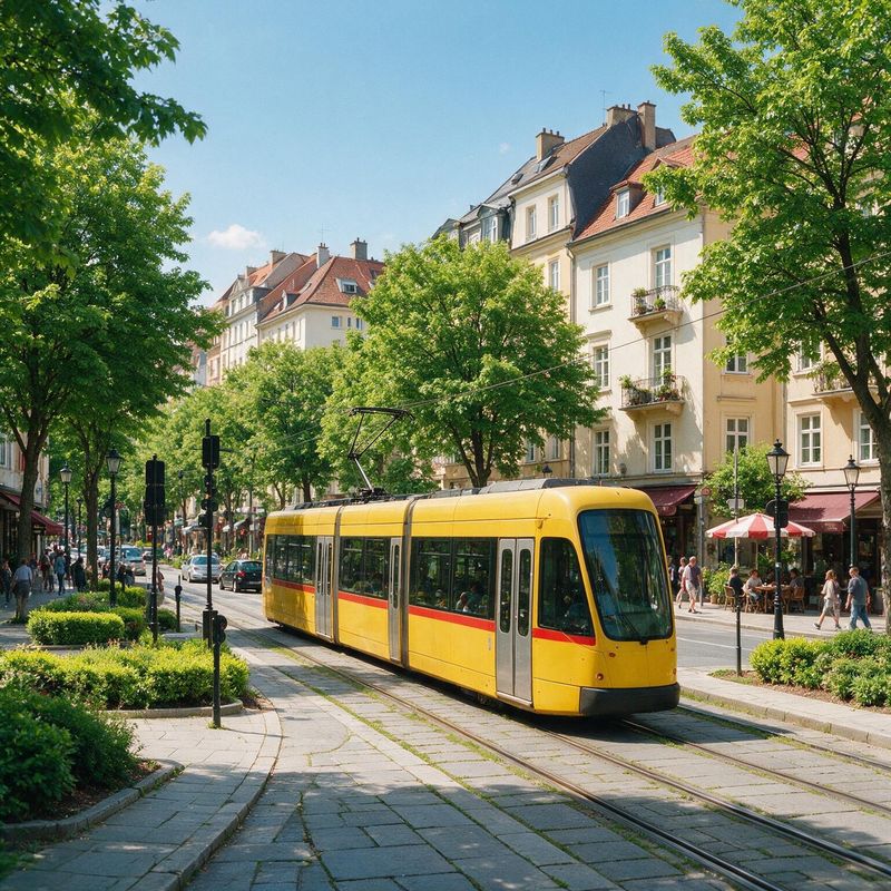 Żółty tramwaj na ulicy w Warszawie