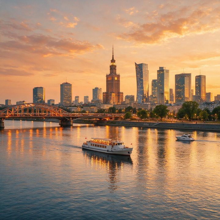 Panorama Warszawy z Pałacem Kultury i Nauki nad Wisłą